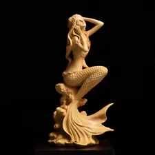 15*7.5 cm Carved Boxwood Carving : Beautiful Mermaid