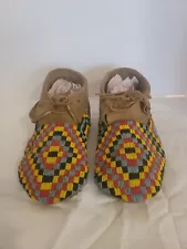 1880's-90's Sioux/Lakota Full Beaded/Buckskin Handmade Moccasins Sz10 Nice