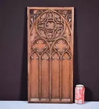 French Antique Gothic Revival Panel in Solid Oak Wood Salvage Late 1800's