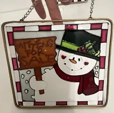 Scott's Stained Glass Wall Plaque Suncatcher 5 X 5 Snowman Mittens For Sale (2)