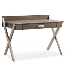 Mixed Metal and Wood Laptop Computer Desk in Gray and Nickel