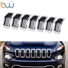 For 14-2018 Jeep Cherokee 7Pcs Chrome Black Honeycomb Mesh Grille Grill Inserts