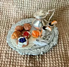 Dollhouse Miniature Decorated Silver Sterling Tea Set On Tray Dressed Rolls 1865