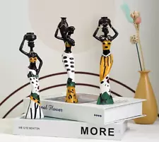 3pc Set Resin African Figure Women Sculptures, Tribal Lady Figurine Statue Decor