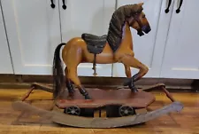 Rocking Horse 21" Hand Carved/Painted Real Horse Hair Tail Vtg 1930s Antique