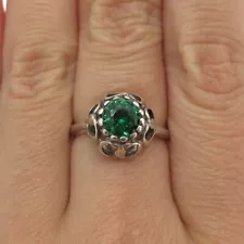 925 Sterling Silver Vintage Real Green Topaz Gemstone Ring Size 7.25