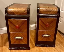 HTF Pair of Art Deco Waterfall Vintage Nightstand End Side Table -FREE SHIPPING!