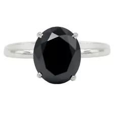 100% Natural Black Diamond 3.70Ct Oval Cut Solitaire Ring In 925 Sterling Silver