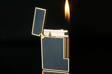 ST Dupont Vintage Lighter Old Ligne 2 Gold Lacquer Navy Working #ST43