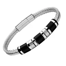 555Jewelry Elegant Stainless Steel Dual Row Twisted Cable Bracelet for Mens Boys