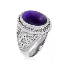 Sterling Silver Jewish Star of David Purple Amethyst Gemstone Ring