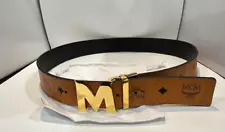 Reversible Adjustable Cognac to Black MCM Leather Belt Gold M Buckle