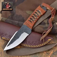 Handmade Rail Road Spike Fixed Blade Hunting Knife & leather Sheath For Gift-333