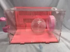 Pink Hamster Cage Clear Length 9" Weight 14" Height 9" Supplies for Pets