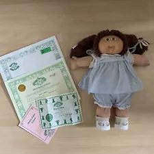 Vintage 1985 Cabbage Patch Kids Doll KT Factory Brown Bunches with Certificates