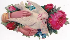 1800s Victorian Scrap Die Cut -Hidden Messenger Hand w Dove & Roses -#b1