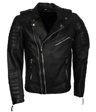 Mens Fashion Double Breasted Real Leather Brando Style Jacket For Sale In Black