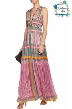 RRP €1058 DIANE VON FURSTENBERG Lelani Maxi Dress US8 UK12 IT44 L Pleated V-Neck