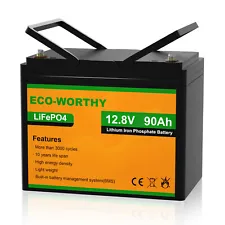 ECO-WORTHY 12V 90Ah Battery Lithium Iron Phosphate LiFePO4 Battery For RV