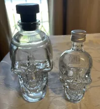 Lot of 2 Glass Skull Bottles EMPTY 50mL Crystal Head & Other Deal Halloween