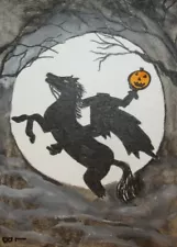 ACEO ART 2.5"X2.3" INVENTORY SALE-"THE HEADLESS HORSEMAN"- BY LB