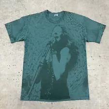 Vintage 90s Janis Joplin All Over Print Hippie Green T-Shirt Adult Size X-Large