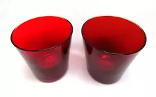 Pair of Hand Blown Red Glass Drinking Wine Tumblers ~ 3" Tall