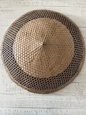 Vintage Asian Wicker Bamboo Straw Conical Coolie Sun Hat