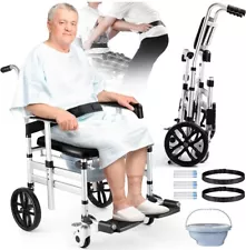 Folding Shower Commode Wheelchair 350lb Weight Limit NIB