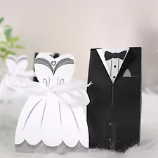 50 BLACK WHITE FAVOR BOXES Wedding Dress Tuxedo Gift Holders Party Decorations