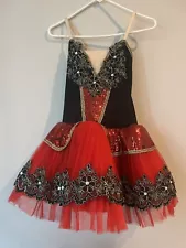 Ballet Dance Dress with Tutu Swan Lake Ballerina Red/Black - Adult Small