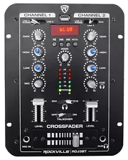 Rockville RDJ3BT 2 Channel DJ Mixer with USB, Bluetooth, Talkover, 4 Line Inputs