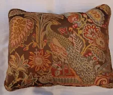 Beautiful Tapestry Peacock Pillow with Red Velvet Back 15 x 19 x 6 inches