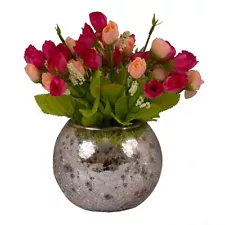 Multicolor Flowers with Mercury Glass Vase for Home Decor 7.2 Inches