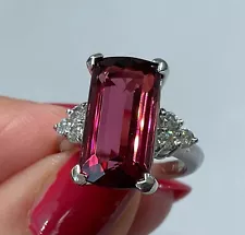 8.77 CTW Pink Tourmaline and Diamond Cocktail Ring Platinum with Appraisal