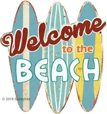 Welcome to the Beach Metal 3 D Metal Sign Surfboards man cave old Faux Vintage