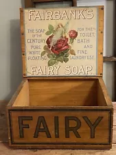 Antique FAiRBANK'S Pure White Floating FAiRY SOAP Wood Box Country Store Display