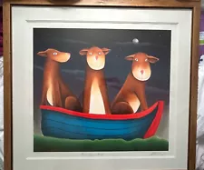 Mackenzie Thorpe Limited Edition Print titled "Three Dogs in a Boat" 237 of 395