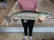 Northern Pike Replica Fish Art, 42" 2D Flat Metal Northern Pike Wall Mount Decor