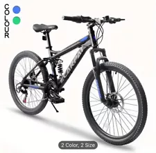 Ecarpat 24-Inch Mountain Bike, 21-Speed Full Suspension Unisex Off-Road