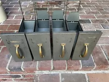 4 Vintage Heavy Industrial Metal Cabinet Drawers W/ Handles Very Good