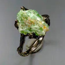 Handmade  Not Enhanced Emerald Ring 925 Sterling Silver Size 6.75 /R323111