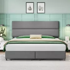 Queen Size Upholstered Bed Frame with 2 drawers - Grimaldi (Grey)