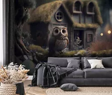 3D Tree House Owl Landscape Self-adhesive Removeable Wallpaper Wall Mural