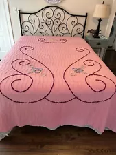 Vintage Pink Cotton With Chenille Embellishment 80x102” (full) USA. READ