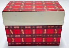 Vintage OHIO ART COMPANY Red Tartan Plaid Recipe File Box for 3x5” Recipe Cards