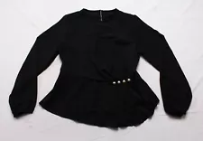 Shein Women's Solid Pearls Detail Lantern Sleeve Peplum Blouse JL3 Black Size XL