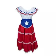 Puerto Rican Traditional Red Dress with Skirt with Blue Flag Belt