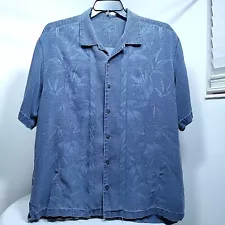 Tommy Bahama Men's Shirt XL Blue Gray Floral Leaf Textured Silk Button Up Camp