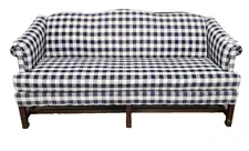 Taylorsville Mahogany Chippendale Style Sofa Blue and White Plaid Upholstery